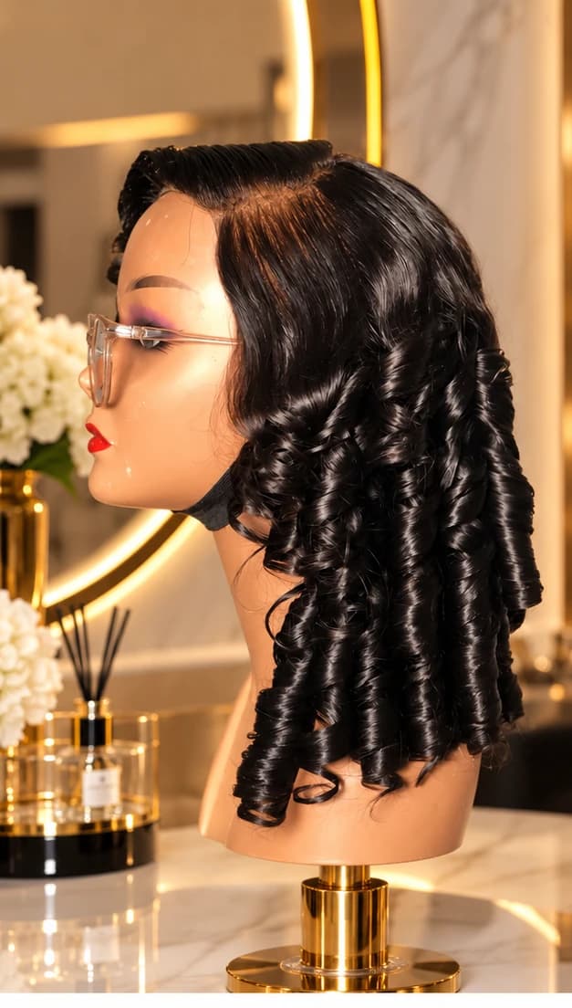 Revamped curly wig on a mannequin