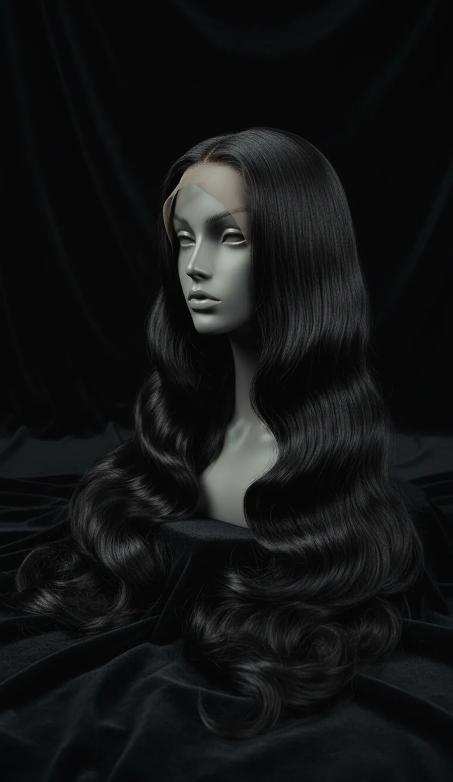 Long wavy wig on a mannequin