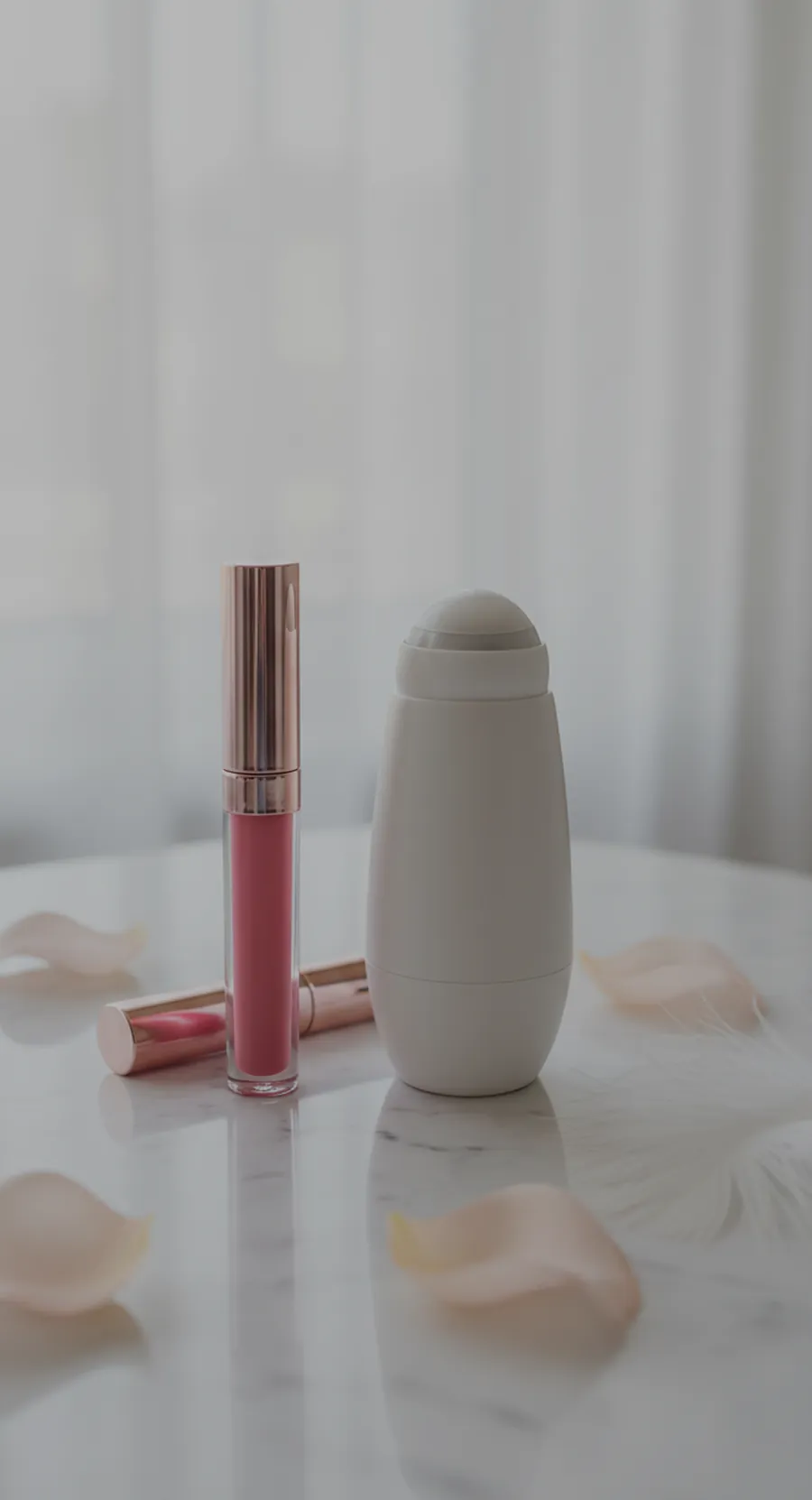 Lip gloss and roll-on deodorant