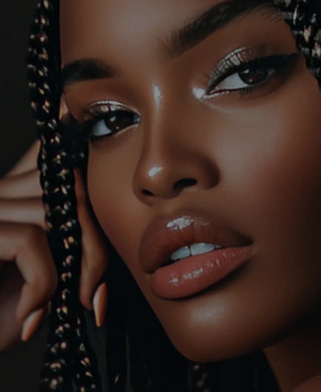 Woman with long braids and glossy makeup
